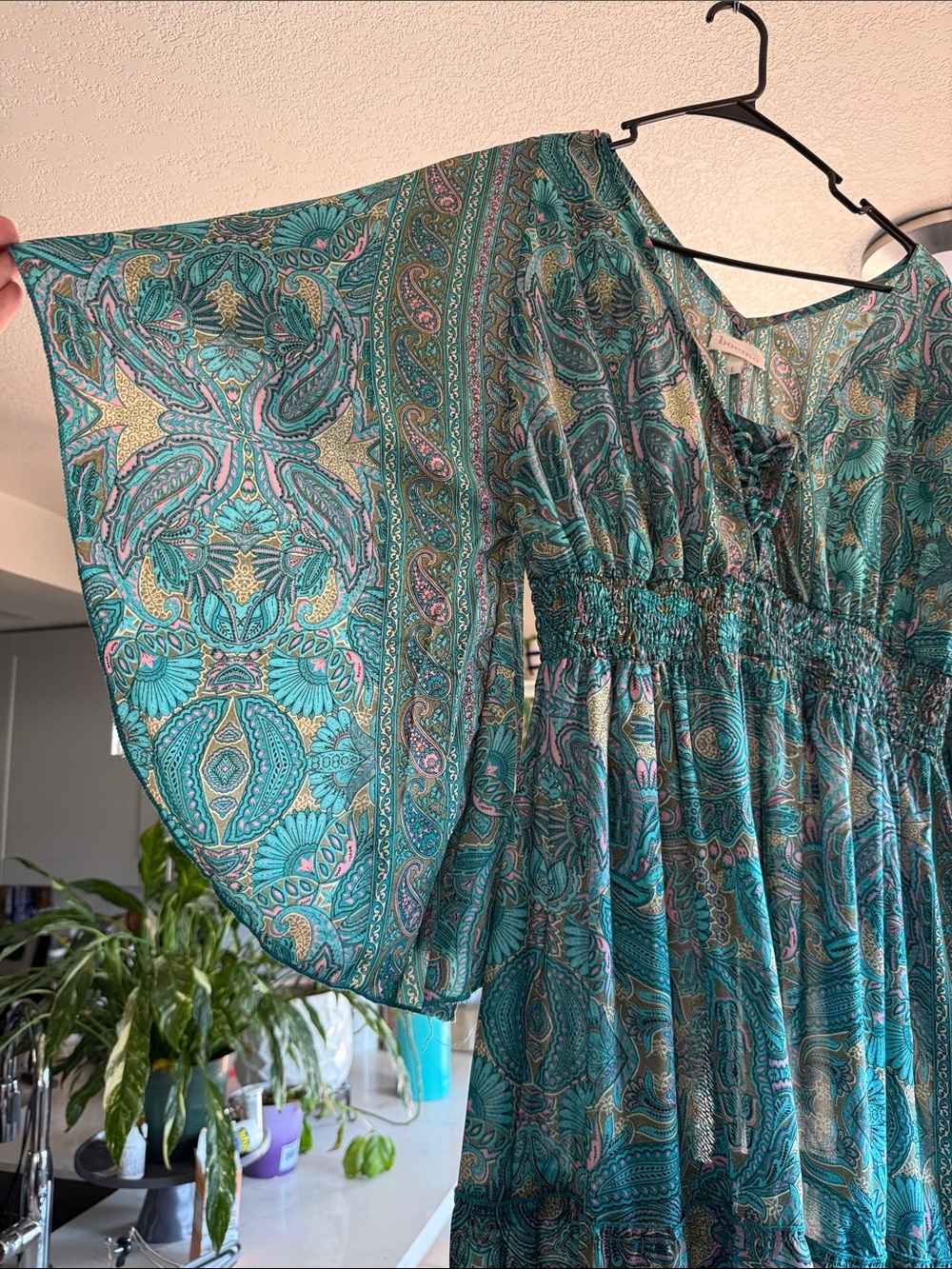 Anthropologie Teal Paisley Maxi Dress - Picture 2 of 5